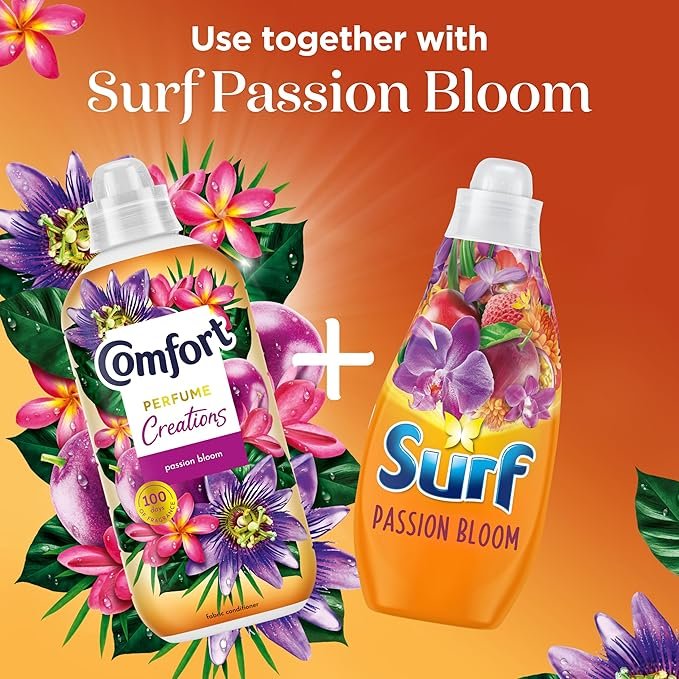 Comfort Perfume Creations Passion Bloom Fabric Conditioner with Motion-Activated Fragrance Technology 100 Days of Freshness 45 washes (1.35 L)