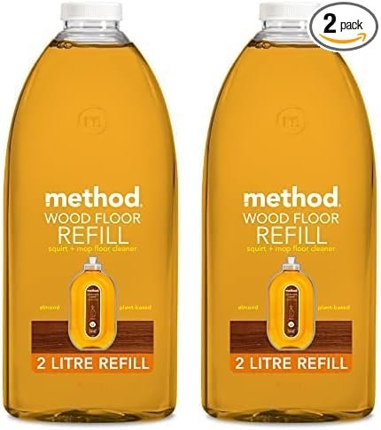 Method Wood Floor Cleaner Refill, Moisturising Oil, Surface Spray, Gently Cleans and Shines, Almond Natural Scent, Pack of 2, 2L