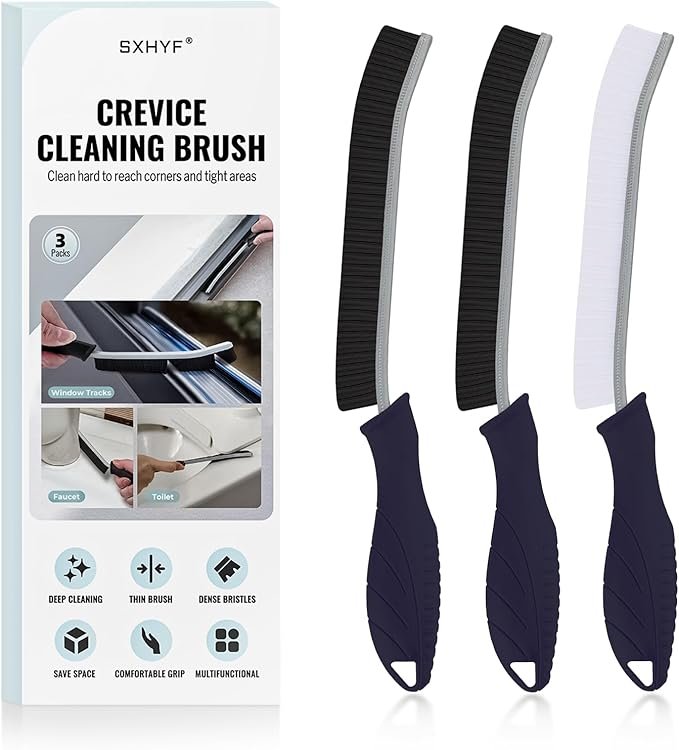 SXhyf Cleaning Brush - Hard Bristle Crevice Cleaning Brush, Multifunctional Gap Cleaning Scrub Brush, Cleaning Tools for Household Use, Home, Kitchen, Bathroom, Window, Vehicle (Navy Blue Handles)