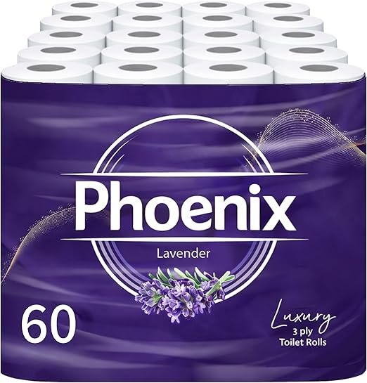 Phoenix Toilet Rolls – 60 Pack | 3 Ply Lavender Scented Toilet Paper | Bulk Buy, Soft, Quilted, Sustainably Sourced, Eco- Friendly Luxury Bathroom Tissue