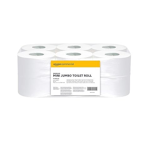 Commercial Mini Jumbo Toilet Roll, 2-ply Premium, 12 Rolls (1 pack), 557 Sheets per Roll, Sheet Size: 30.5 x 9 cm, T2 Dispenser Compatible