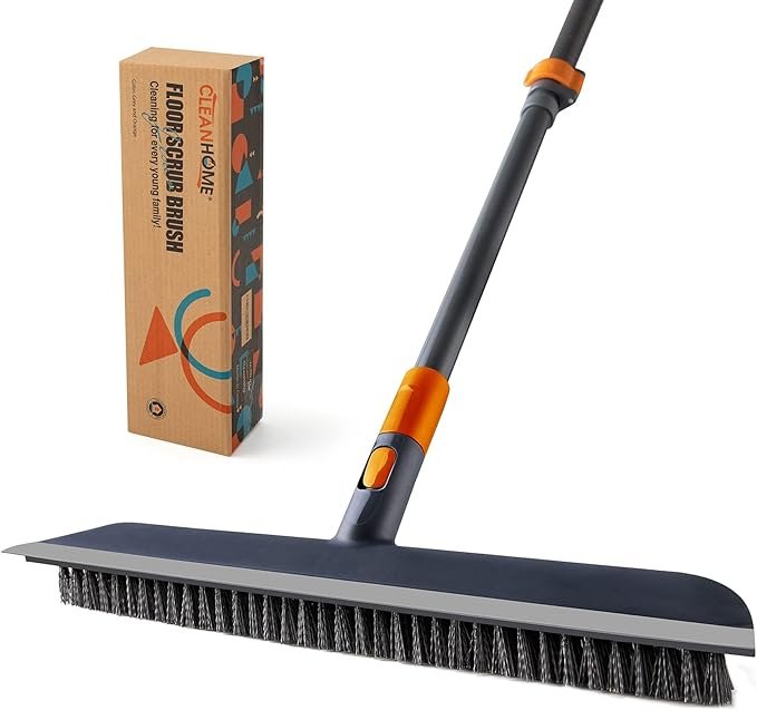 CLEANHOME Floor Scrubbing Brush with Squeegee/Handle,2-1 Bathroom Tile Cleaning Brush.Suitable for Cleaning Floors, Corner Gap, Patios,Indoor,Living Rooms, Swimming Pool .etc.