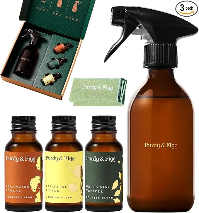 Purdy & Figg | Counter Clean Mixed Starter Kit | All Natural Gentle Non Toxic Organic Essential Oils Multipurpose Cleaner | Citrus Floral Vetiver | Home Kitchen Countertop