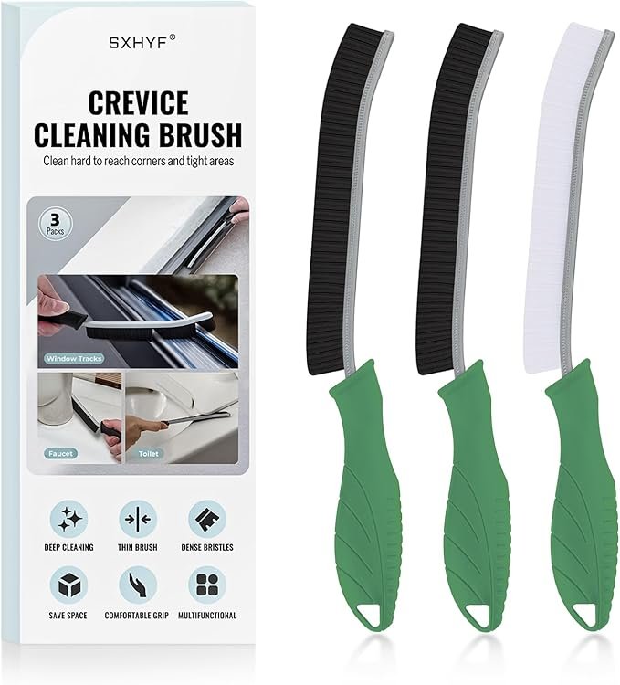 SXhyf Cleaning Brush - Hard Bristle Crevice Cleaning Brush, Multifunctional Gap Cleaning Scrub Brush, Cleaning Tools for Household Use, Home, Kitchen, Bathroom, Window, Vehicle (Green Handles)