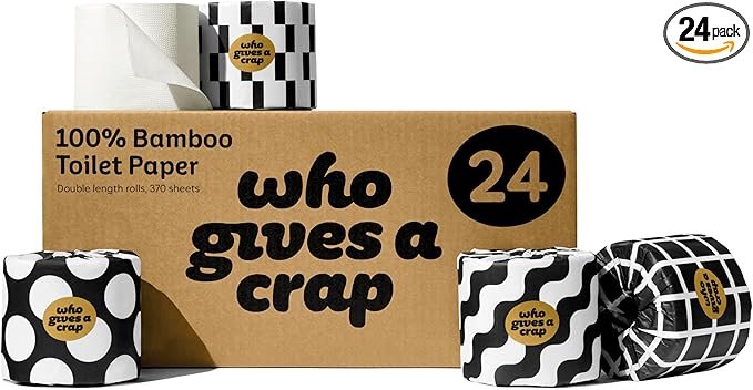 Who Gives A Crap – Premium Bamboo, Twice as Long, Toilet Roll, Box of 24 (3-Ply, 370 Sheets) Luxuriously Soft, Strong, Sustainable, Biodegradable & Plastic-Free