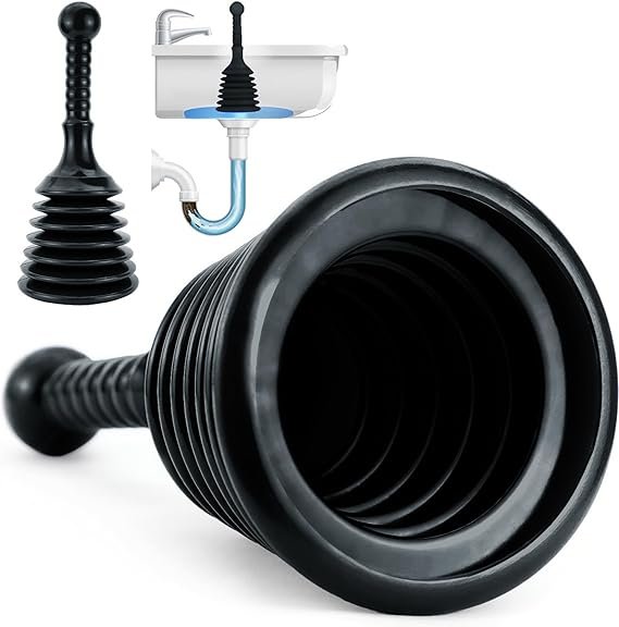 Luigi's Sink and Drain Plunger for Bathrooms, Kitchens, Sinks, Baths and Showers - Powerful Unblocker Tools - Accordion Plungers to Clear and Unblock Blocked Drains - Black