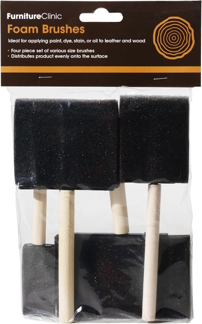 Foam Brushes for Applying Dye, Paint, Stain, Varnish and Oil to Wood. Perfect for Arts, Crafts, Cleaning and More. Four Piece Set.