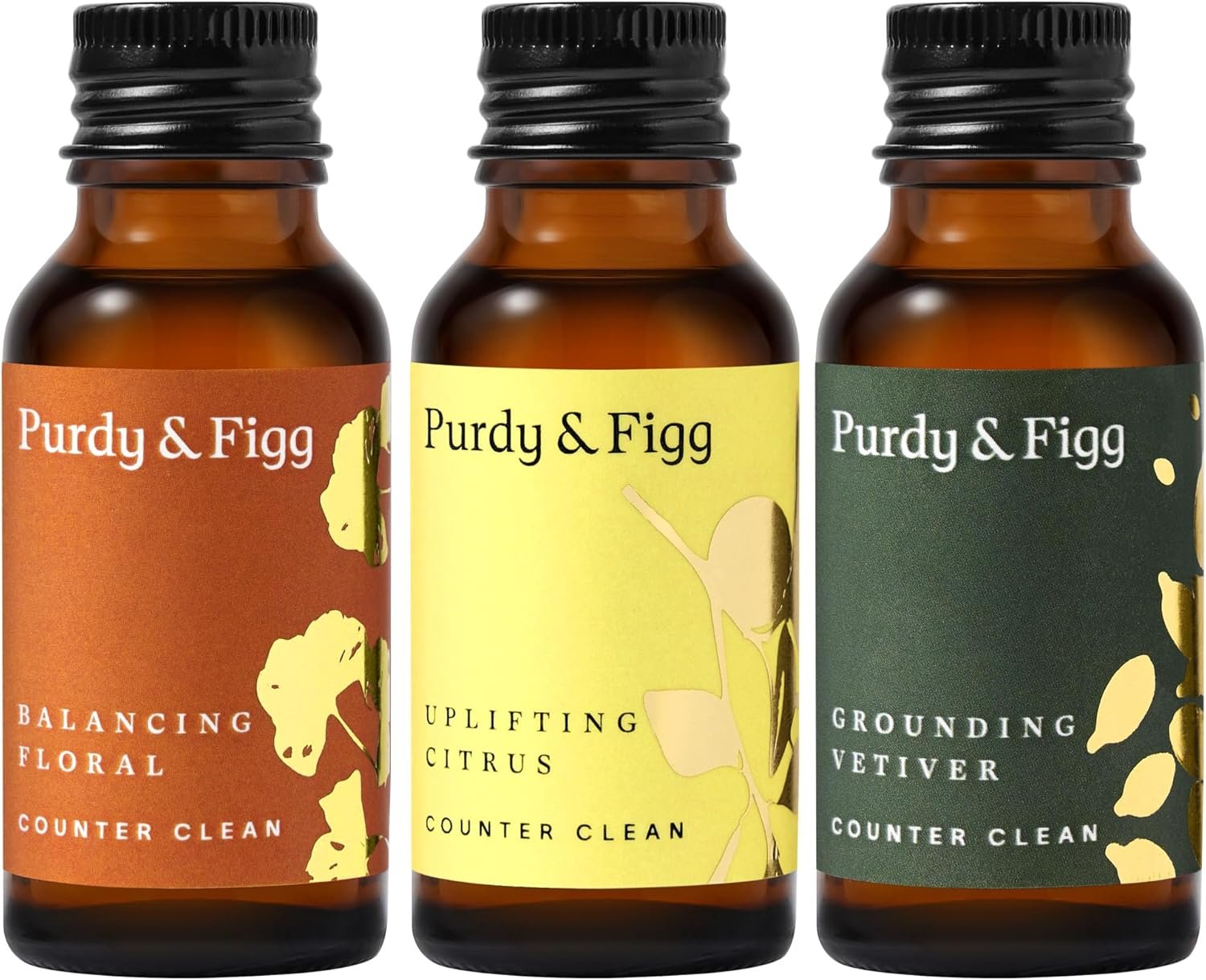 Purdy & Figg | Counter Clean Mixed Refill Kit | All-Purpose Cleaning Spray with Organic Essential Oils | Natural & Non-Toxic | Home & Kitchen Countertops | Citrus/Floral/Vetiver Scents
